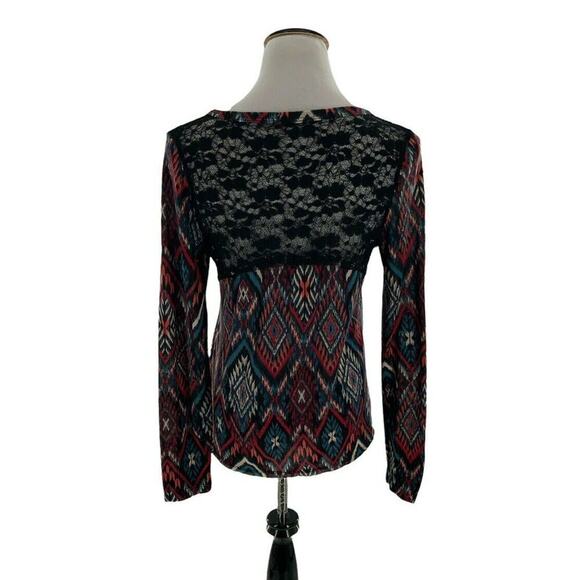 Maurices Top Womens Large Multicolor Aztec Print Floral Lace Long Sleeves Casual - Picture 3 of 10